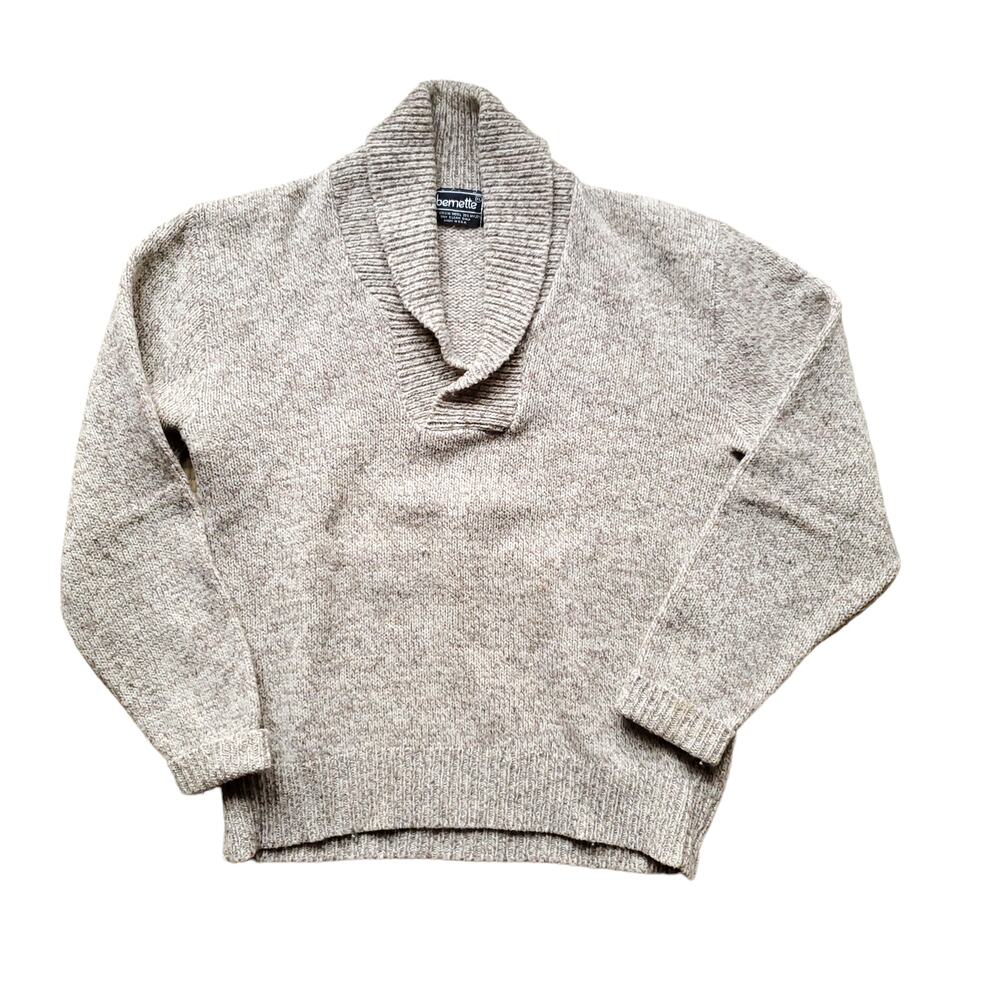 Vintage Grandpa Sweater Tan Marled Pullover Collared 100% Wool USA Size XL